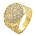Luxury gold plated hip hop iced-out ring with paved round cubic zirconia crystals - Size 7 / Iced-out Round Plate Style (Style 1) / Gold