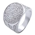 Iced out hip hop circle top ring pavé set with sparkling clear cubic zirconia stones - Size 7 / Iced-out Round Plate Style (Style 1) / Silver