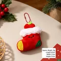Süßer roter Plüsch-Weihnachtssocken-Schlüsselanhänger mit lächelndem Gesicht und Kette - Weihnachtssocke