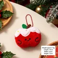 Süßer Weihnachts-Plüschapfel-Anhänger Schlüsselanhänger mit Schneehaube und Gesicht - Weihnachtsapfel