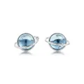 Elegant sky blue topaz planet stud earrings in S925 sterling silver with sparkling accents - Thick Silver And White Gold (earrings) / 925 Silver