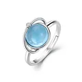 Elegant S925 sterling silver planet ring featuring a sky blue topaz cabochon stone - Thick Silver Platinum (ring) / 925 Silver