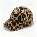 Close-up detail of leopard print faux fur texture on a warm winter baseball cap - Coffee / Adult, Hat Circumference 58cm Adjustable