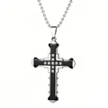 Collana con ciondolo a croce da uomo con strass bianchi e finitura nero e argento - Croce a Doppio Strato con Catena a Sfere / Nero