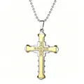 Collana con pendente a croce bicolore oro e argento con accenti di pietre luccicanti - Croce a Doppio Strato con Catena a Sfere / Oro