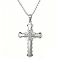 Lussuosa collana con pendente a croce argentata con strass scintillanti su catena a sfere - Croce a Doppio Strato con Catena a Sfere / Argento