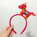 Red plush horse headband with Chinese festive patterns for party - "Wealth Horse" Red Band