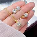 Elegantes 3-teiliges Schmuckset mit Halo-Halskette, Ohrringen und Ring in Gold - 3-teiliges Schmuckset (Halskette+Ohrringe+Ring) / Gold