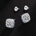 Luxuriöse S925 Sterling Silber Ohrstecker mit quadratischem Halo und rundem Mittelstein - Ohrstecker / Silber