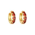Gold-plated huggie hoop earrings featuring vibrant orange-red round zircons - Flame Red