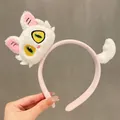 Cute white plush cat headband with funny embroidered eyes and cartoon tail detail. - White Cat