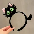 Cute black plush cartoon cat headband featuring green eyes and cat tail detail for cosplay - Black Cat