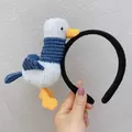 Cute plush seagull headband in white and blue corduroy, creative hair accessory - White Duck