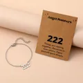 Detail of stainless steel bracelet with 222 angel number pendant and meaning card - Number 222 / Silver