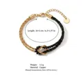 Bracciale annodato bohémien con pietre cubiche nere e una catena in rame dorato intrecciata - Bracciale Nodo Perle Nere / Nero