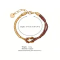 Bracciale a nodo in rame bohémien con perline marroni intrecciate e catena d'oro vintage - Bracciale Nodo Perle Rosse / Rosso