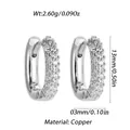 Silver-colored copper hoop earrings with paved cubic zirconia stones, 13mm diameter size - Silver Row Zirconia Pave Style (YSE047-02)