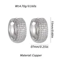 Silver-toned copper hoop earrings with pave-set zircon, 15mm height and 07mm width. - Silver Wide Zirconia Pave Style (YSE047-04)