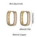 Elegant gold-tone rectangular hoop earrings with sparkling zircon pavé detail made of copper - Gold Half-set Rectangular Style (YSE047-05)