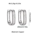 Geometric silver-tone hoop earrings with paved clear zircons, 17mm copper jewelry - Silver Triple Row Oval Pavé Style (YSE047-06)