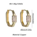 Gold geometric carabiner hoop earrings with pink zircon pave, copper material, 15mm height. - Gold Carabiner Style with Colorful Zirconia (YSE047-09)