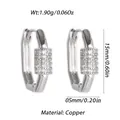 Silver geometric copper huggie hoop earrings with cubic zircon pavé and size specs - Silver Rectangular Pave Huggie (YSE047-10)
