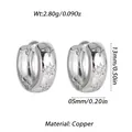 Silver star-patterned copper hoop earrings with zircon, 13mm size specification view - Silver Eight-pointed Star Zirconia Hoop (YSE047-18)