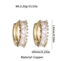 Elegant gold-plated copper huggie hoop earrings set with clear square-cut cubic zirconia stones - Gold Square Zirconia Huggie (YSE048-05)