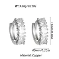 Silver-colored copper hoop earrings with square cubic zirconia and dimensions - Silver Square Zirconia Row Hoop (YSE048-06)