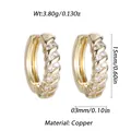 Gold-plated copper hoop earrings with white cubic zirconia accents, 15mm diameter size - Gold Round Zirconia Row Hoop Earring (YSE048-07)