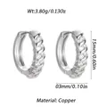 Silver plated copper hoop earrings with zircon, size 15mm by 3mm - Silver Twisted Pave Zirconia Style (YSE048-08)