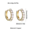 Elegant gold plated copper hoop earrings with white zircon stones, 13mm diameter - Gold Zirconia Luxury Huggie (YSE048-09)