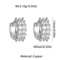 Silver-toned copper hoop earrings with double-row zircon stones, size 13x5mm, 3.1g. - Silver Double Zirconia Huggie (YSE048-18)