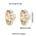 Elegant golden heart zircon copper hoop earrings with 15mm height and 4.2g weight - Gold Spiral Heart Huggie (YSE048-19)