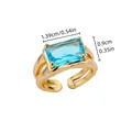 Mesures détaillées d'une bague ajustable plaquée or 18K avec cristal bleu zircon - G122741G-4 (Cuivre)