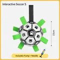 Interactive dog soccer ball with green grab tabs and manual air pump size S 15cm - S / Upgraded Style (QW2084) / Diameter 15cm / Black and White