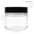 Premium 2oz 60ml transparent glass cosmetic cream jar with black screw lid for samples - 2oz (Approx. 60ml) / Wide Mouth Cylindrical Style / Transparent Body (Black Lid)