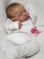 19-inch lifelike reborn baby doll Loulou sleeping in white clothes with pink pacifier - White Bodysuit / Full Vinyl Body