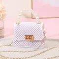 Chic white mini jelly crossbody bag featuring a pearl top handle and gold chain strap - White
