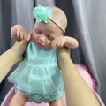 19-inch reborn baby doll Loulou in mint green mesh dress and flower headband - Green Tulle Skirt / Full Vinyl Body