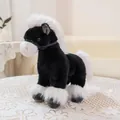 Realistic black and white horse plush toy with soft mane for children's bedroom decor - 25cm / Black