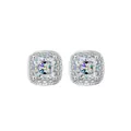 Elegant silver square halo stud earrings with iced-out stones for hip-hop style - White Crystal Stud Earrings, Pair