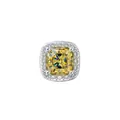 Hip-hop style single stud earring featuring a yellow cushion-cut stone with white halo - Yellow Crystal Stud Earring, Single Piece