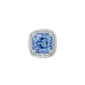 Silver halo stud earring with a square blue gemstone in a trendy hip-hop style design - Blue Crystal Stud Earring, Single Piece