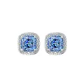 Elegant square blue gemstone stud earrings in silver-tone with iced out halo design - Blue Crystal Stud Earrings, Pair