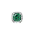 Square cut green emerald gemstone stud earring with halo diamonds in silver finish - Green Crystal Stud Earring, Single Piece