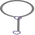 Punk Cuban link choker necklace featuring adjustable purple double heart pendants. - Purple Heart with Black Chain