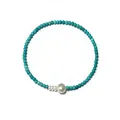 Bracelet en perles de turquoise naturelle avec une perle d'eau douce au centre - Turquoise bleu vert avec style grosse perle (Bracelet 31)