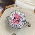 Luxury pink cushion-cut zircon halo ring with white gold plating for weddings - Q234 Pink / Size 5