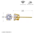 Classic six-prong 925 sterling silver stud earrings with 5A zircon in gold finish - Gold-6mm